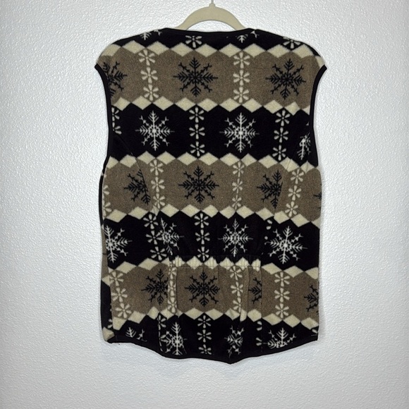 Vintage Sierra Classics Large Snowflake Fleece Vest Tan Black White Full Zip L - Picture 6 of 6